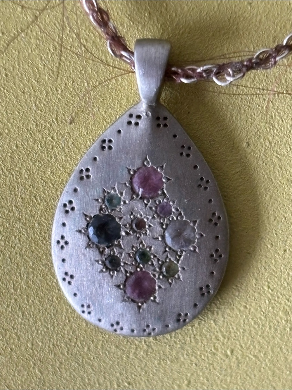 Adel Chefridi Rainbow Sapphire and Ruby Sterling Silver Necklace